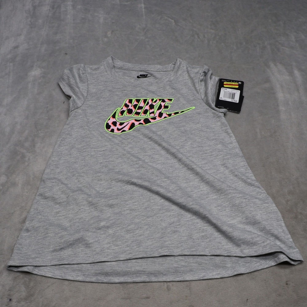 Nike Shirt Girls 6X Large Gray Leopard Print Short Sleeve Pink Foam $44 NEW
